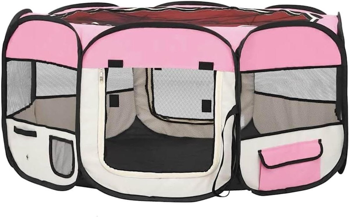 Hondenren - Hondenpen Puppyren - Hond Trainen - Inklapbaar met tas - 145x145x61 cm - Roze