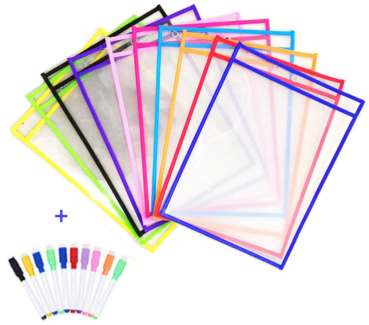Dailygoods - Dry Erase Pockets 10 Pack Herbruikbare Erasable Pocket Sleeves voor Onderwijs en Organisatie
