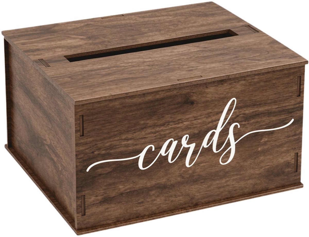 SnelShoppen - Kaartenbox Bruiloft Hout met Gleuf - Grote Houten Kist 29x26,6x16,5 cm voor Geldgeschenken en Wenskaarten - Doe-Het-Zelf Geschenkdoos vo