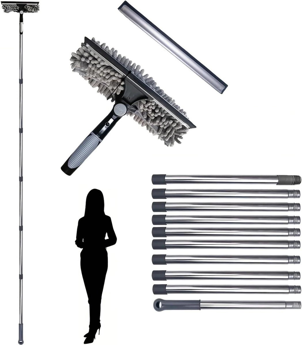 Raamwisser Kit - Schoonmaak Wisser - Ramen Zemen - 2-in-1 Schrobber Rakel - 445 cm - Grijs
