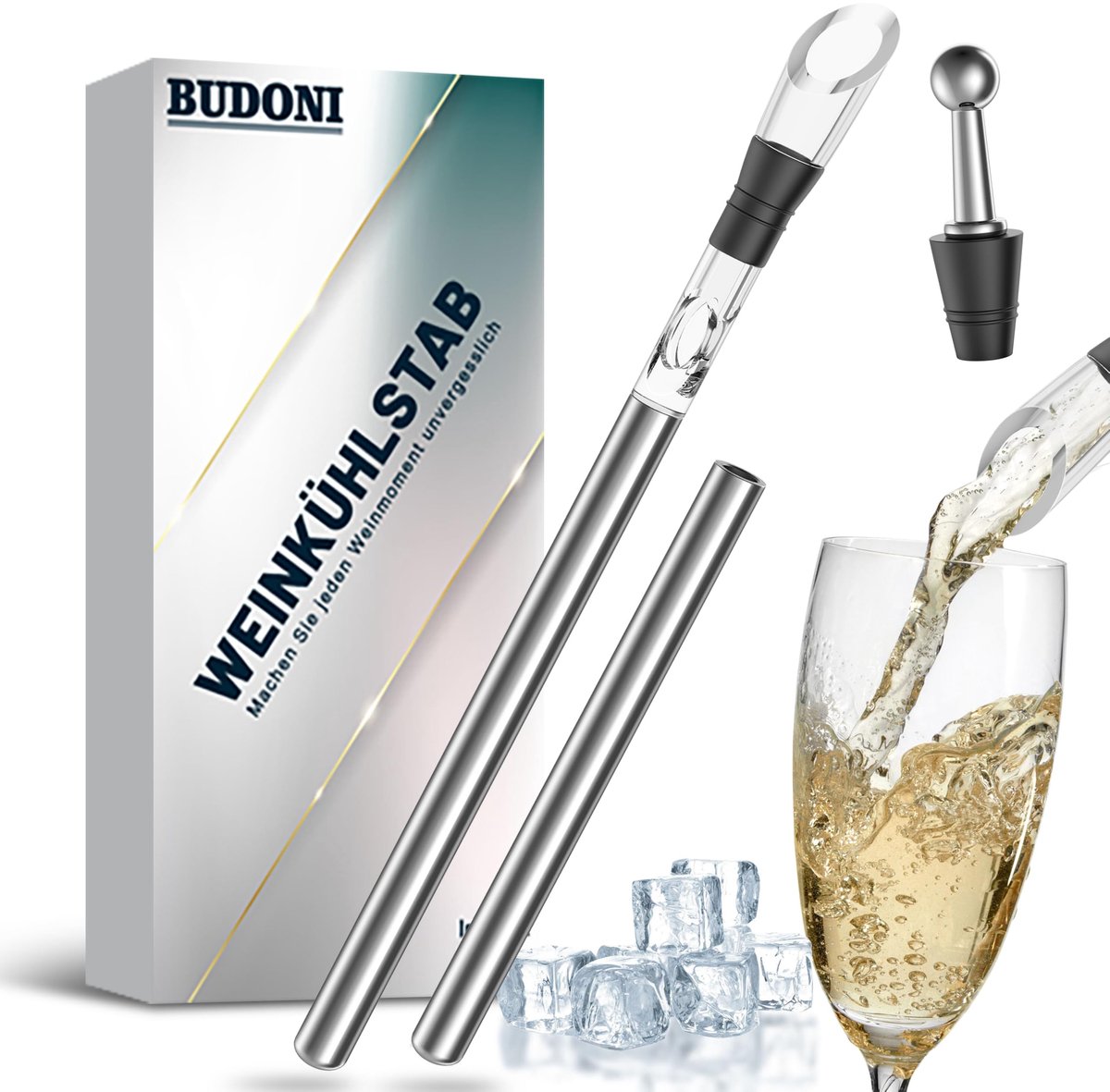 SnelShoppen - Roestvrijstalen Wijnkoelstaaf voor Wijnliefhebbers - Ideaal Kerstcadeau voor Vrouwen en Mannen - Perfecte Wijnaccessoires voor Feesten e