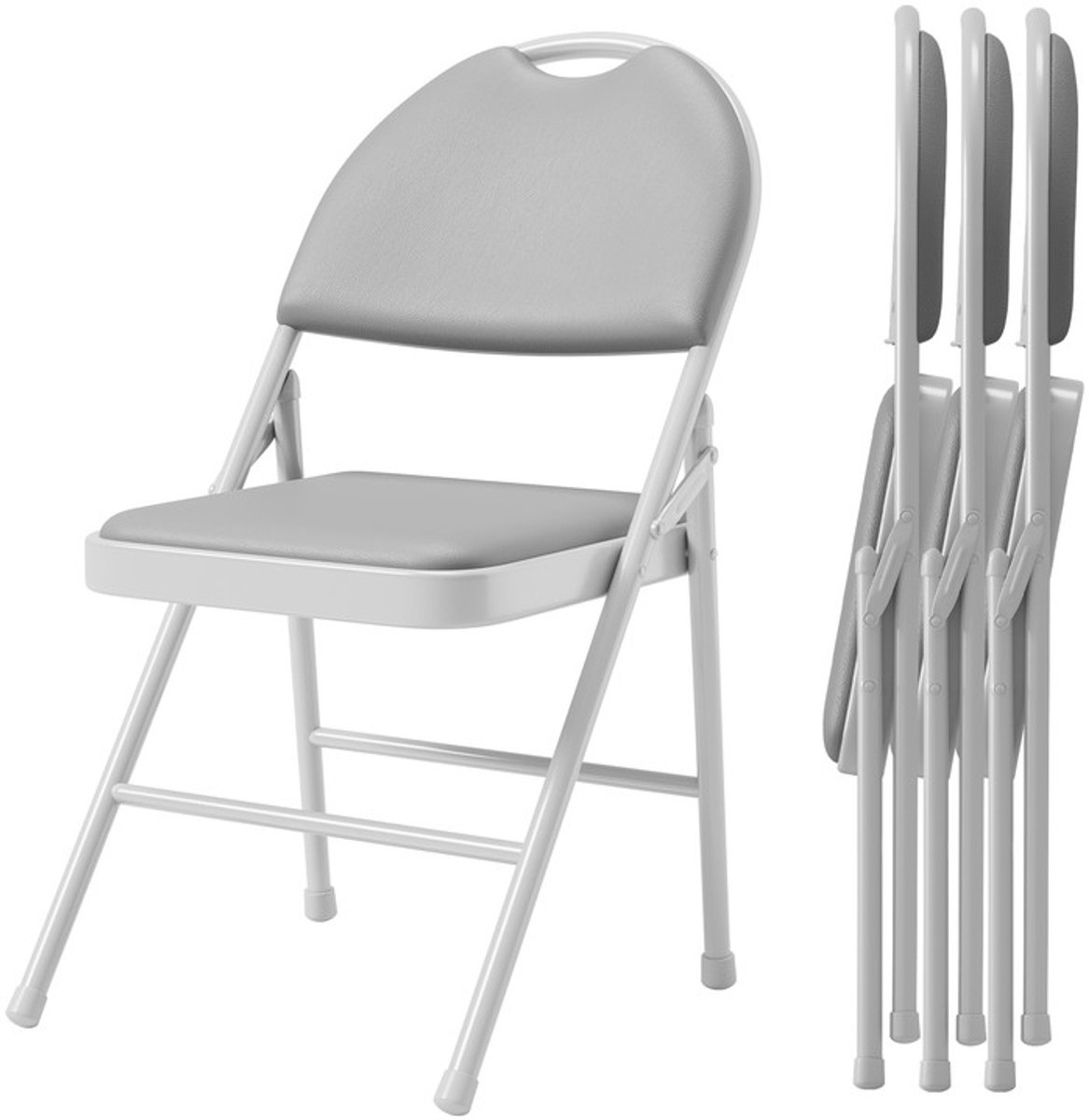 Triumpunpre Set van 4 Klapstoelen Hoge Rug - PU Leder Vouwstoelen - Opvouwbare Stoelen met Comfortabel Zitvlak & Stevig Metalen Frame - Extra Zitplaatsen voor Binnen, Eetkamer, Kantoor, Feest, Bruiloft - 46x41x89 cm - Grijs