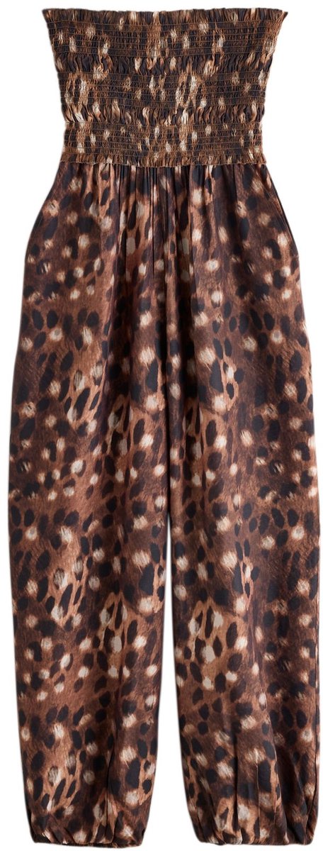 Next - Dames - Aangerimpelde jumpsuit met wijde, ronde pijpen - Bruin