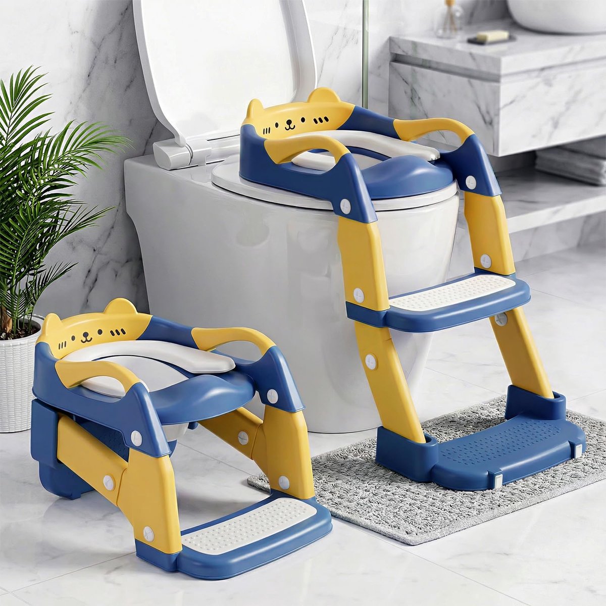 SnelShoppen - Orzbow Toiletopzetstuk voor Kinderen met Trap - 2-in-1 WC-Verloopstuk - Draagbaar, In Hoogte Verstelbaar, Uittrekbaar Pedaal, PVC-Kussen