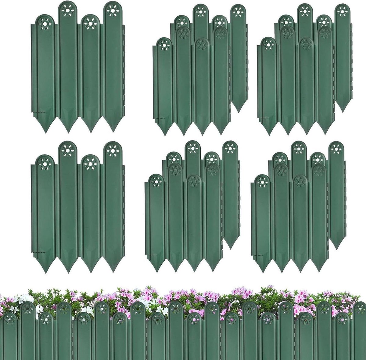 Tuinomheining Set - Bloembedrand Hek - Tuin Afbakenen - UV- en Roestbestendig - 10 Stuks - Groen