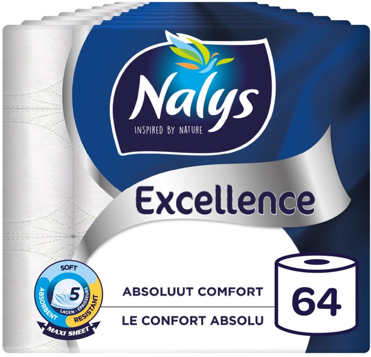 SnelShoppen - 64 Rollen 5-laags Toiletpapier, Ultra Zacht, Hoog Absorberend, Luxe Kwaliteit, Ideaal voor Thuisgebruik, Gezinnen, Feestelijkheden
