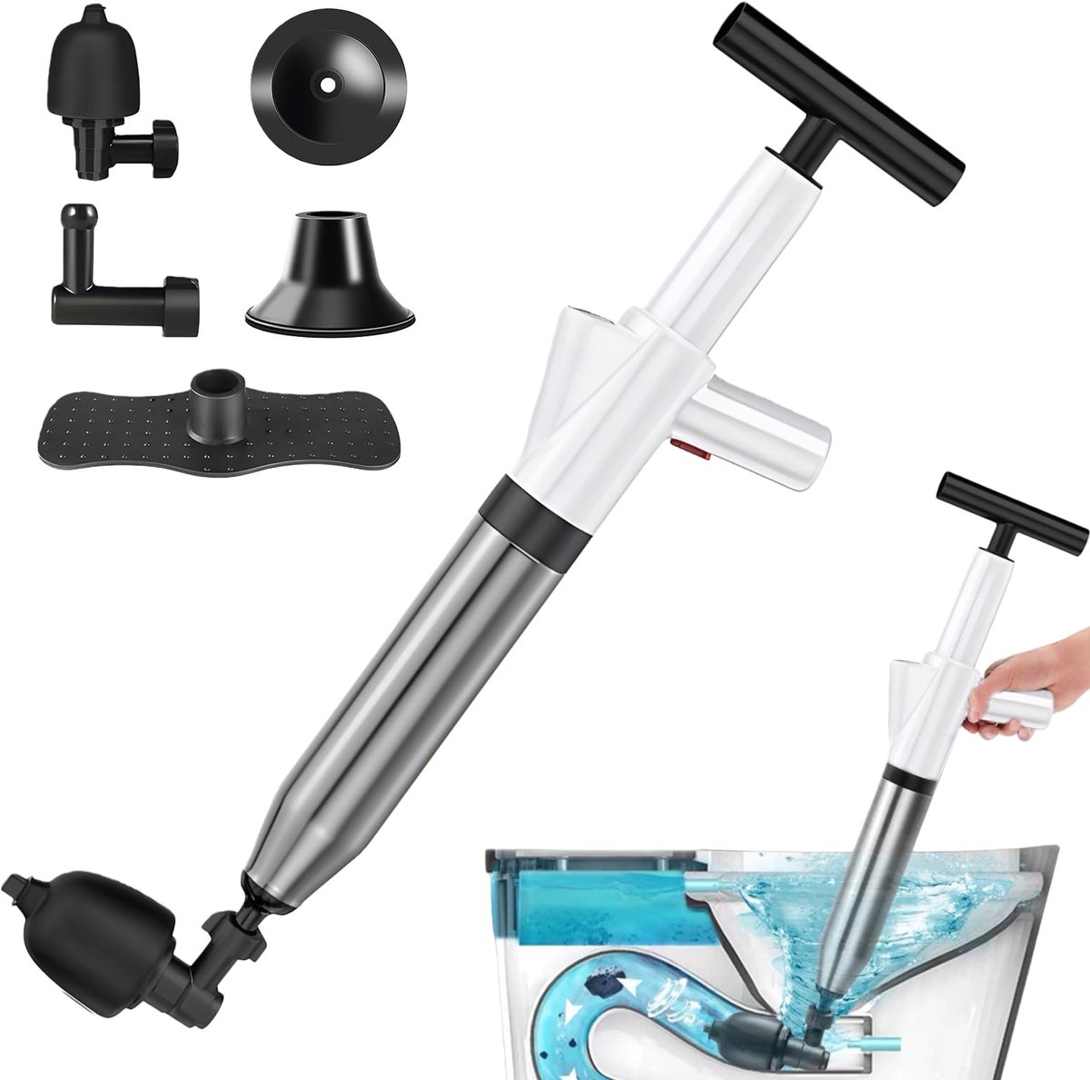 SnelShoppen - Toiletontstopper met Barometer, Persluchtafvoerreiniger voor Toilet, Wastafel, Badkuip en Vloerafvoer, Gecomprimeerde Lucht, Wit