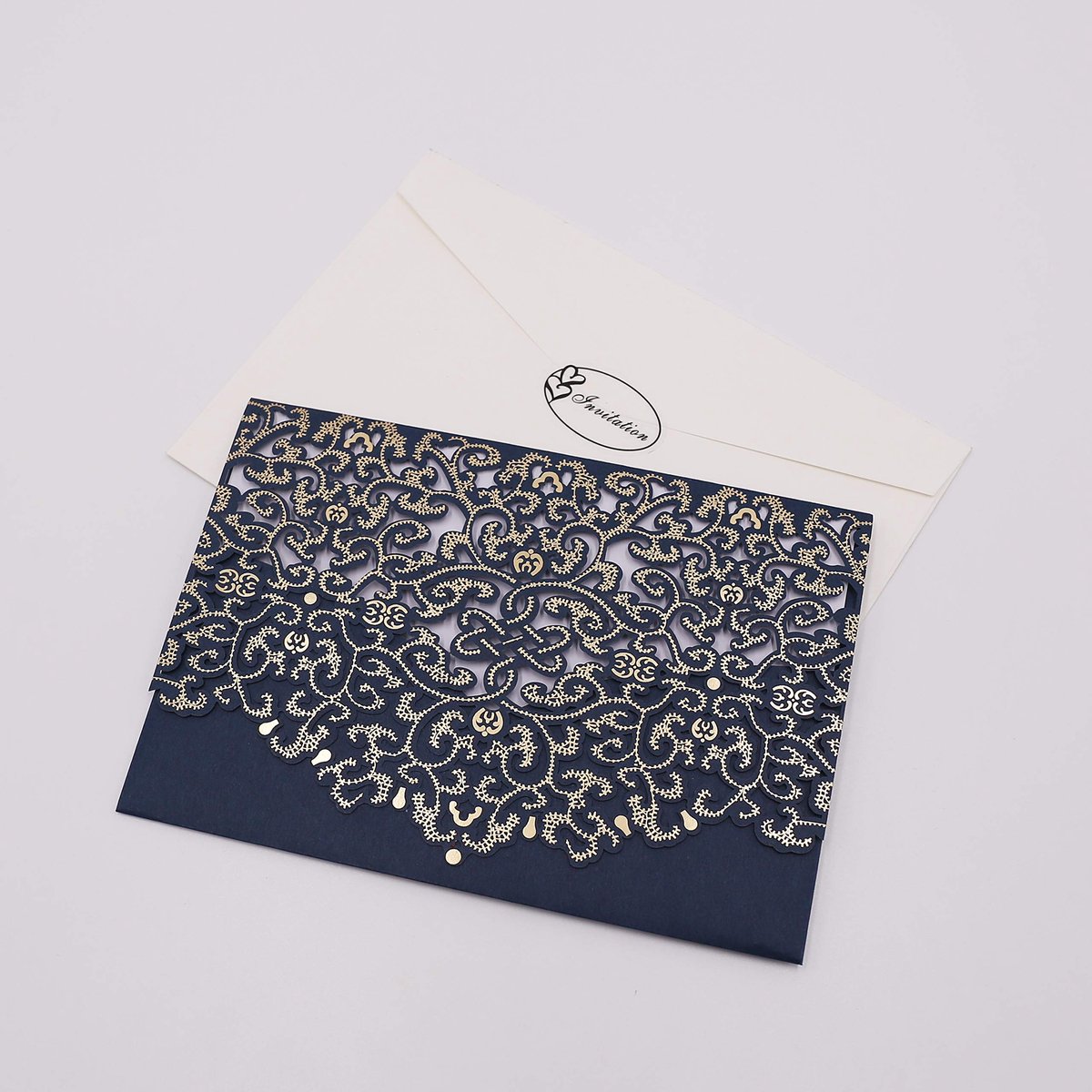 SnelShoppen - Bruiloft Uitnodigingskaarten Set van 50 Stuks - Lege Bedrukbare Kaarten en Enveloppen - Blauw - Perfect voor Bruiloft, Verjaardag en Afs