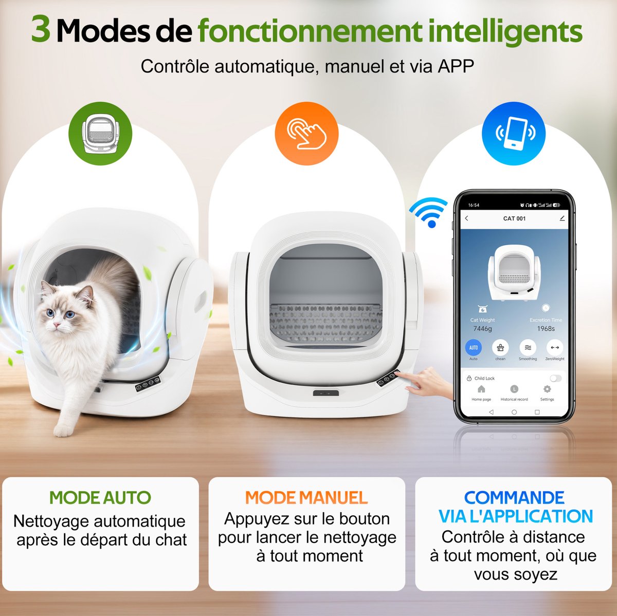 MIVRAY Automatische Zelfreinigende Kattenbak Met App Bediening 68L 8L ABS Polycarbonaat Wit Met Infraroodsensor En Kinderslot Voor Thuisgebruik