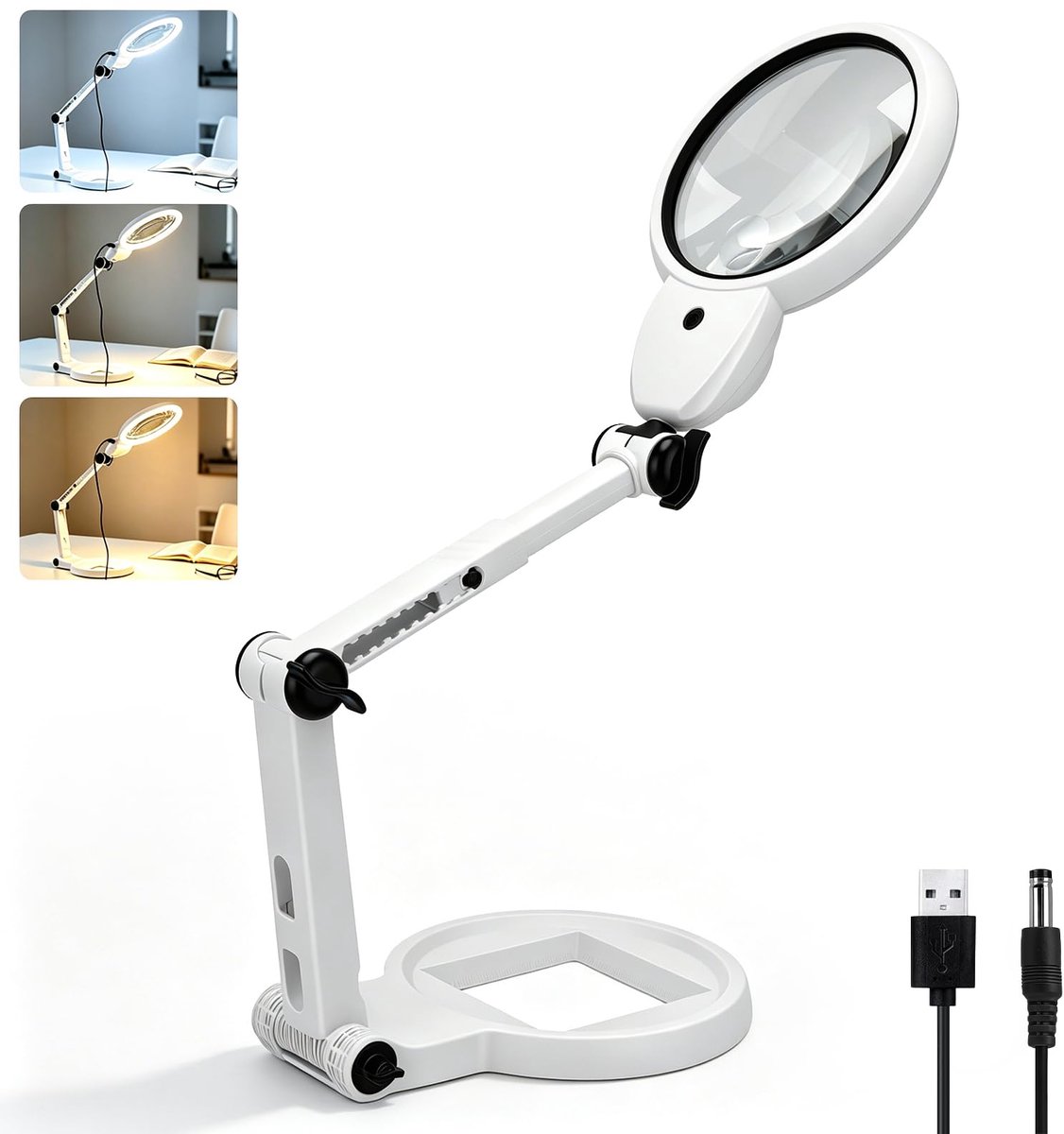 SnelShoppen - 5X 10X 20X Staande loep met licht en standaard, vouwbare loeplamp met USB-opladen, 3-in-1 loeplamp met 18 LED voor lezen, knutselen en r