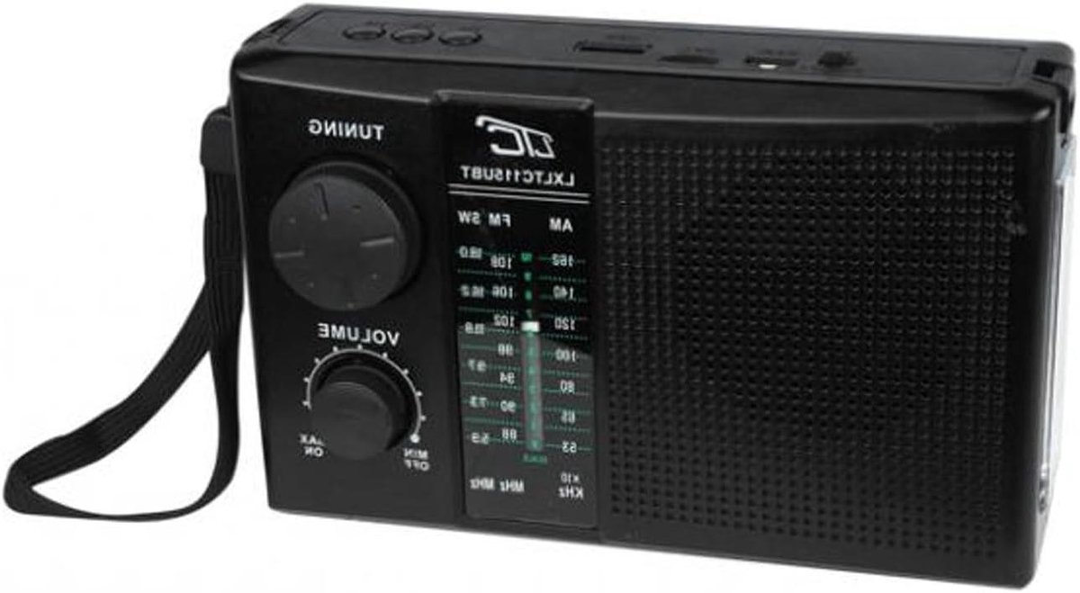 Draagbare Radio - Bluetooth Speaker - Muziek Luisteren - Met Zonnepaneel - 175x80x110mm - Zwart