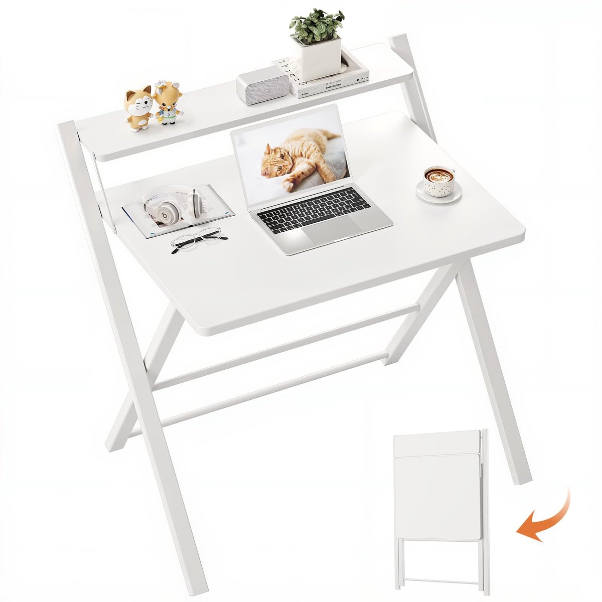 SnelShoppen - Vouwtafel 77 cm - Kleine Gaming Tafel met 2 Opbergniveaus - Mini Laptop Bureau voor Werkstations - Schrijfbureau voor Kleine Ruimtes - W