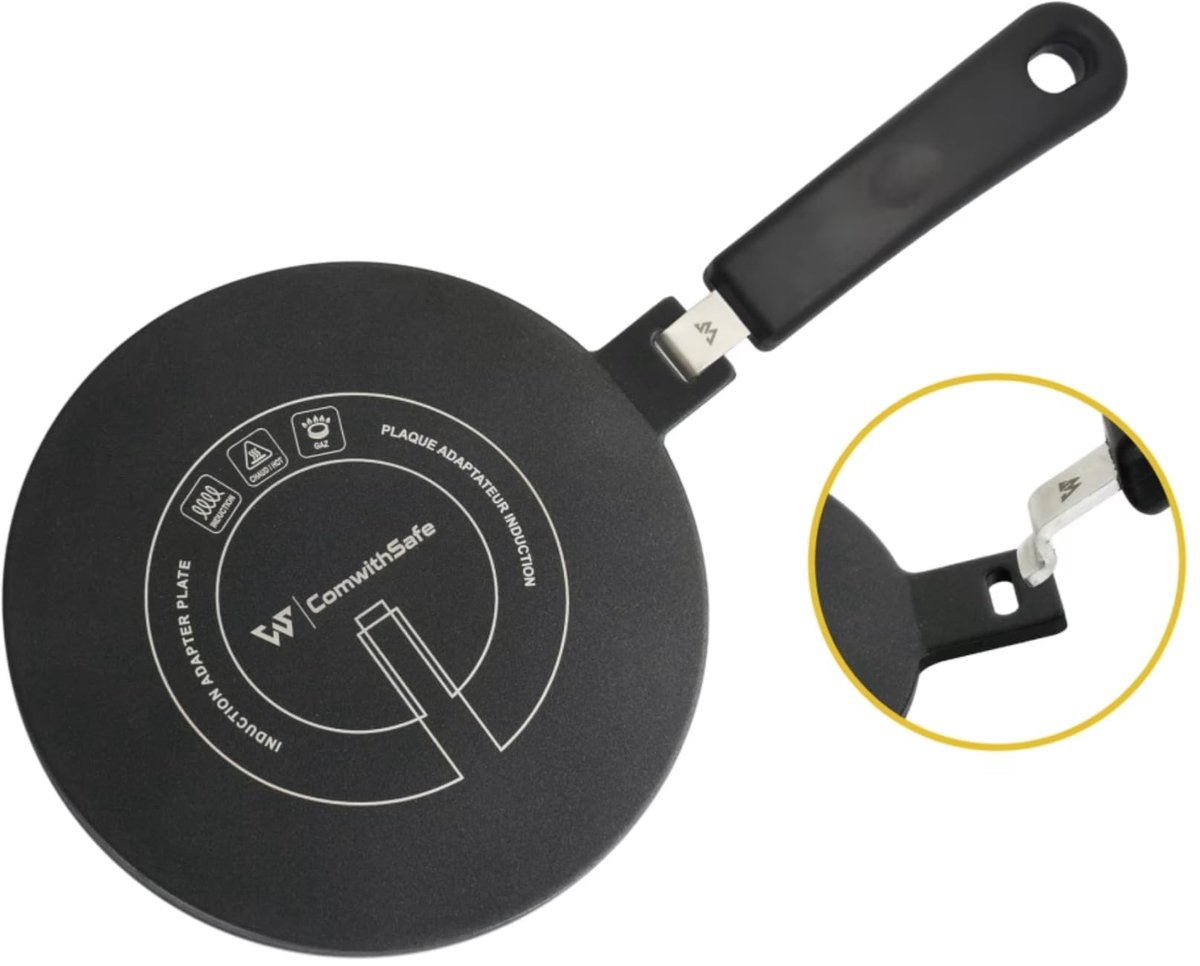 SnelShoppen - Inductie Adapter 24 cm met Afneembare Geïsoleerde Handgreep - Warmteverdeler met Hoge Temperatuur Coating - Zwart voor Inductie en Gas -