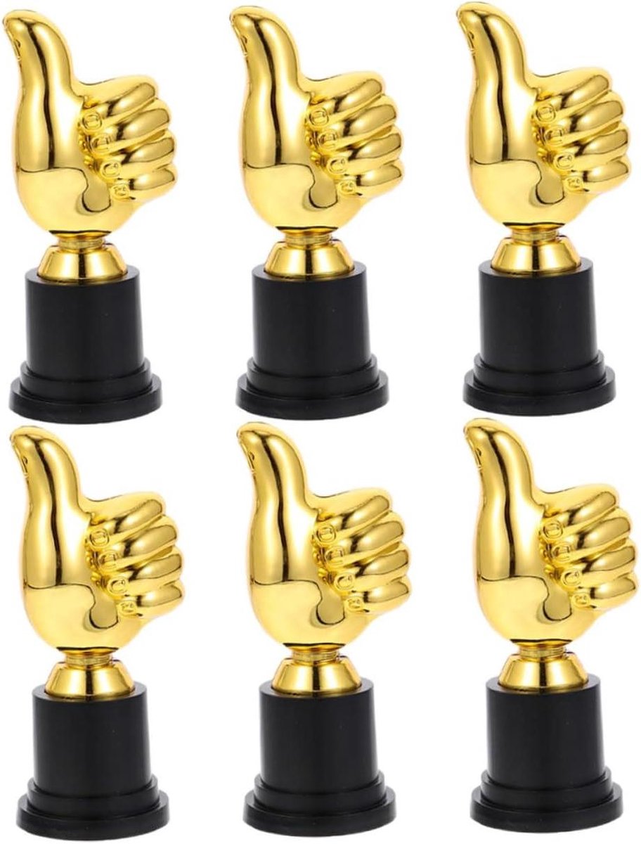 Duim Omhoog Trofee - Mini Trofee Bekers - Kinderfeestjes - Duimvormig Beeld - 6 Stuks - Goud