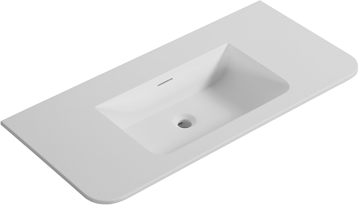 Wiesbaden Laro Wastafel zonder Kraangat - Ronde Hoeken - 100x48x1.5cm - Solid Surface - Mat Wit