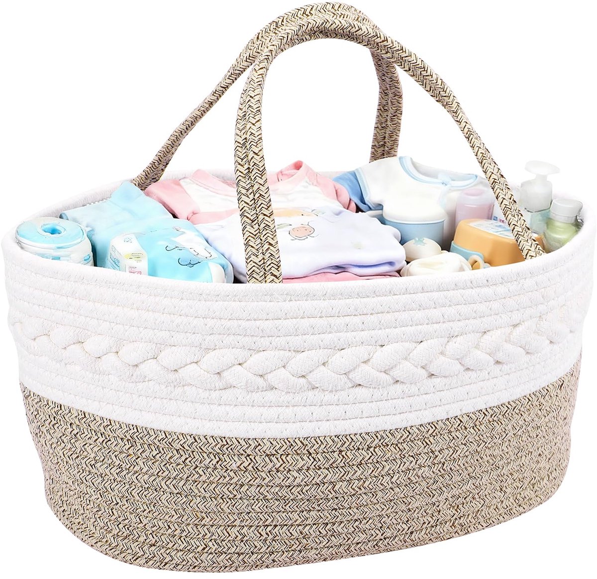 SnelShoppen - Zorplex Baby Luier Caddy Organizer, Draagbare Opbergmand van Geweven Katoenen Touw met Handgrepen, Multifunctionele Luiertas voor Luiert