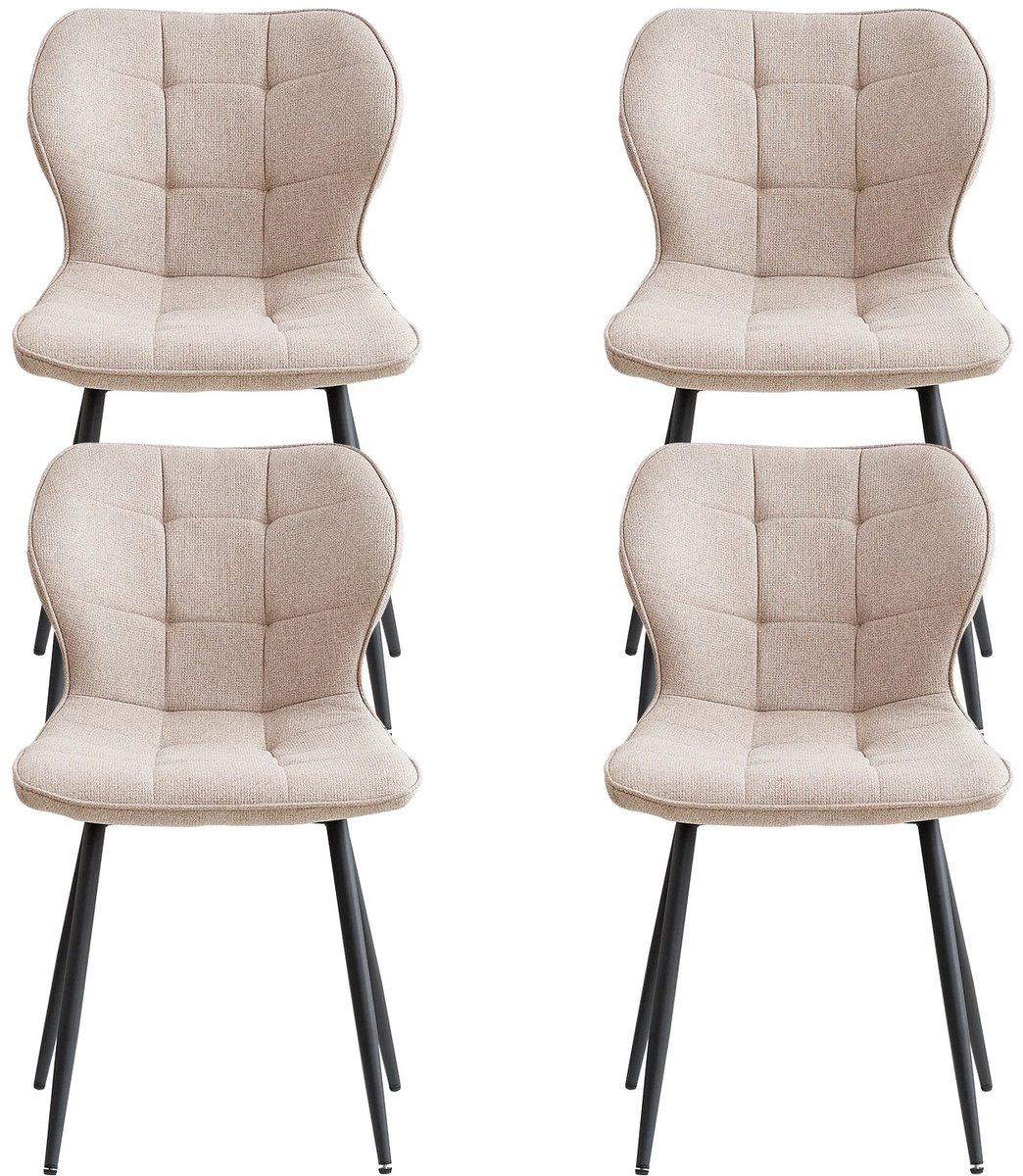 Stervia Eetkamerstoelen Set Van 4 - Linnen Bekleding - Draagvermogen 120 Kg - Verschillende Werkruimtes - Beige - 44 x 41 x 85 cm