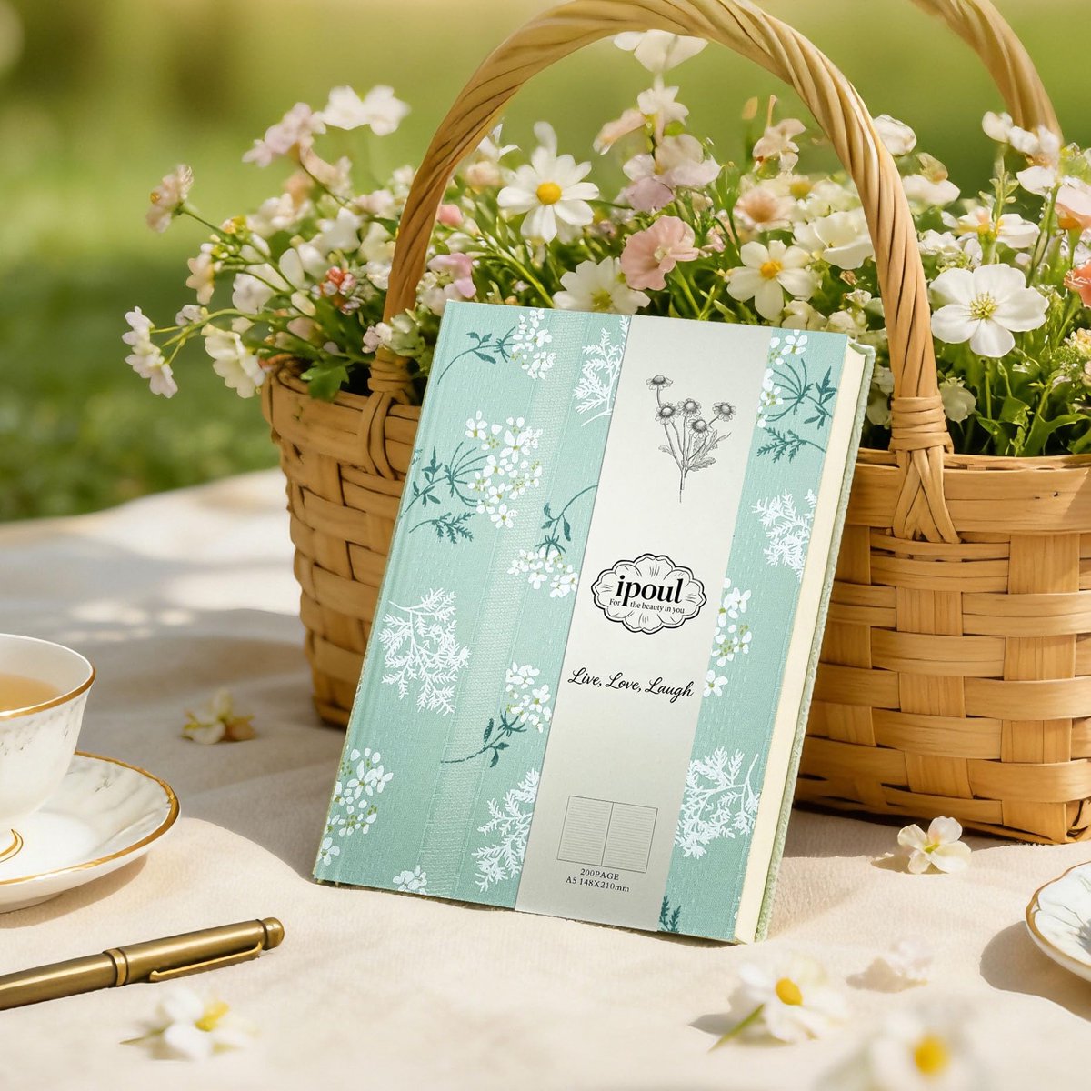 SnelShoppen - Bloemennotitieboek A5 met harde kaft, 200 gelinieerde pagina's, Floret bedrukte stof, ideaal voor vrouwen als dagboek, tuindagboek of no
