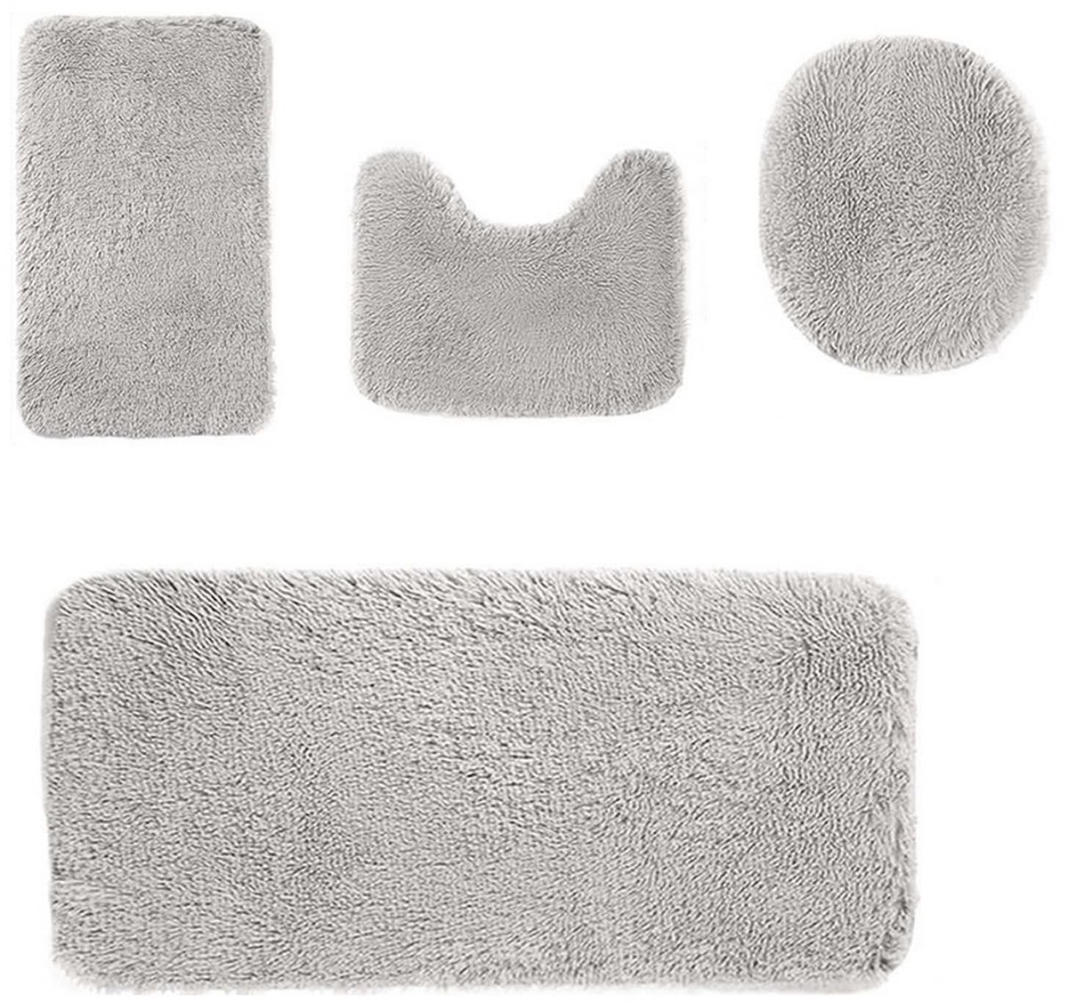 SnelShoppen - Heavyoff Badkamertapijten Set 4-delig met WC-dekselhoes, Antislip en Absorberende Microvezel Shaggy Badmatten, Lichtgrijs voor Badkamer