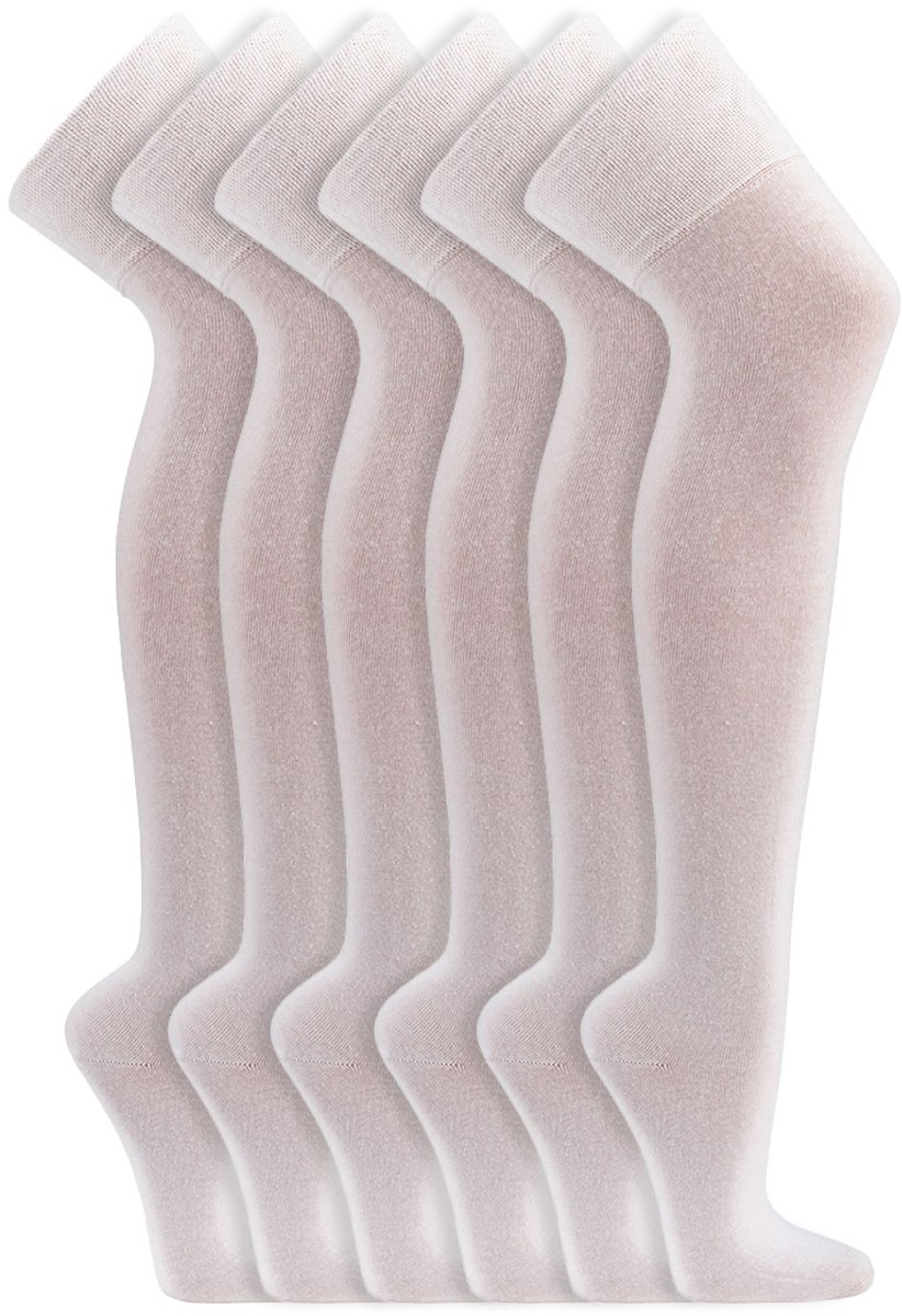 6 Paar - Dames Kniekousen - Katoen - Socks4fun - Wit
