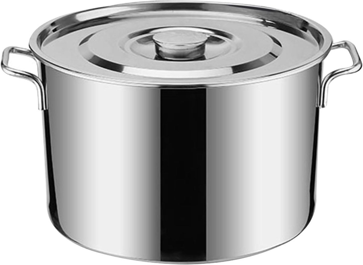 Grote Soeppan RVS - Stoofpot Kookpan - Grote Hoeveelheden Koken - Deksel Hangt Aan Pan - 40CM x 40CM - Zilver