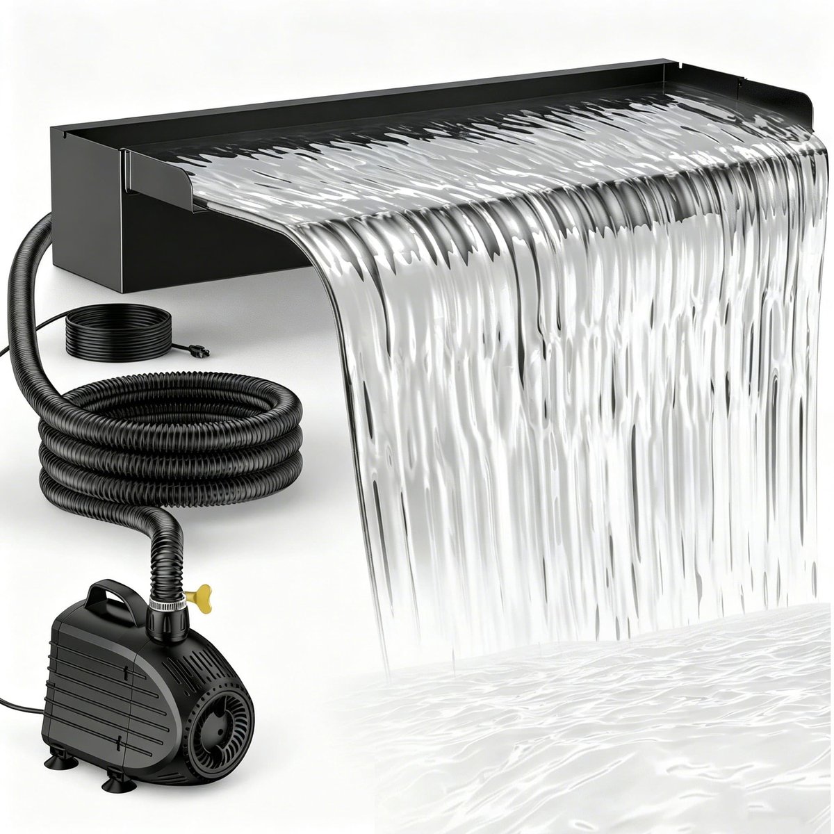 SnelShoppen - Vijver Waterval Set Compleet met 80W 4500L/H Vijverpomp en 60cm Roestvrij Staal Watervalblad voor Tuinvijver, Koivijver, Zwemvijver en W