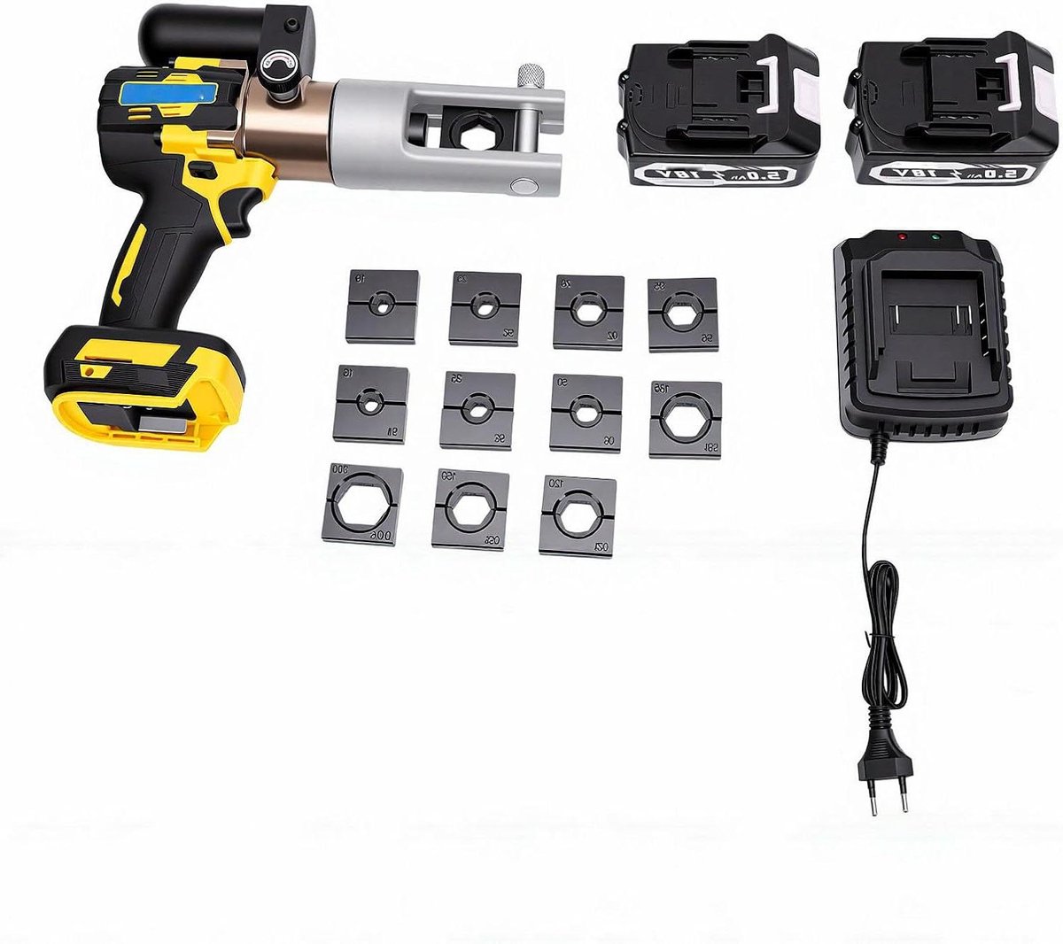 Elektrisch Krimpgereedschap - Hydraulische Crimper - Draadverbindingen Maken - 90KN Kracht - 12 Matrijzen - Zwart