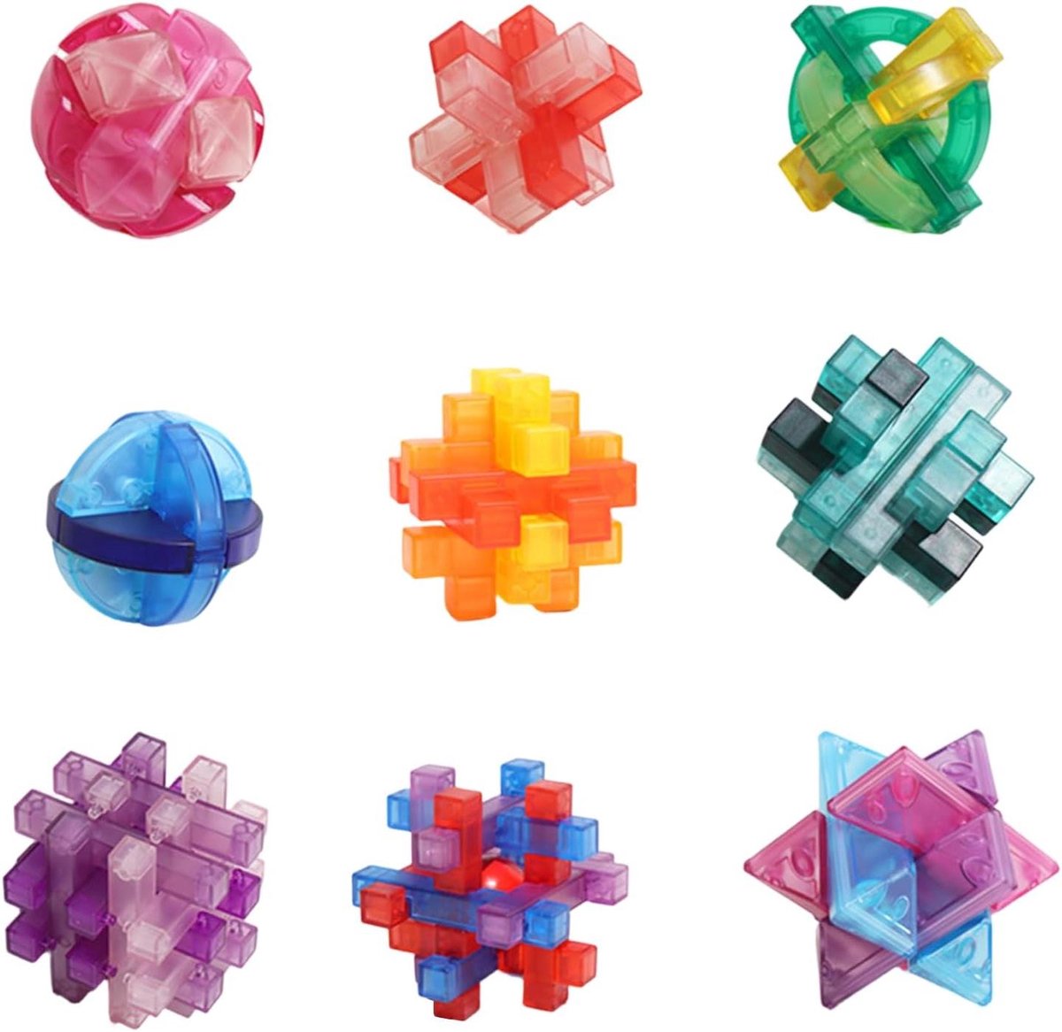 Houten Breinbrekers - Puzzel Spellen - Cognitieve Vaardigheden Ontwikkelen - Traditionele Chinese Bouwblokken - 9 stuks - Transparant