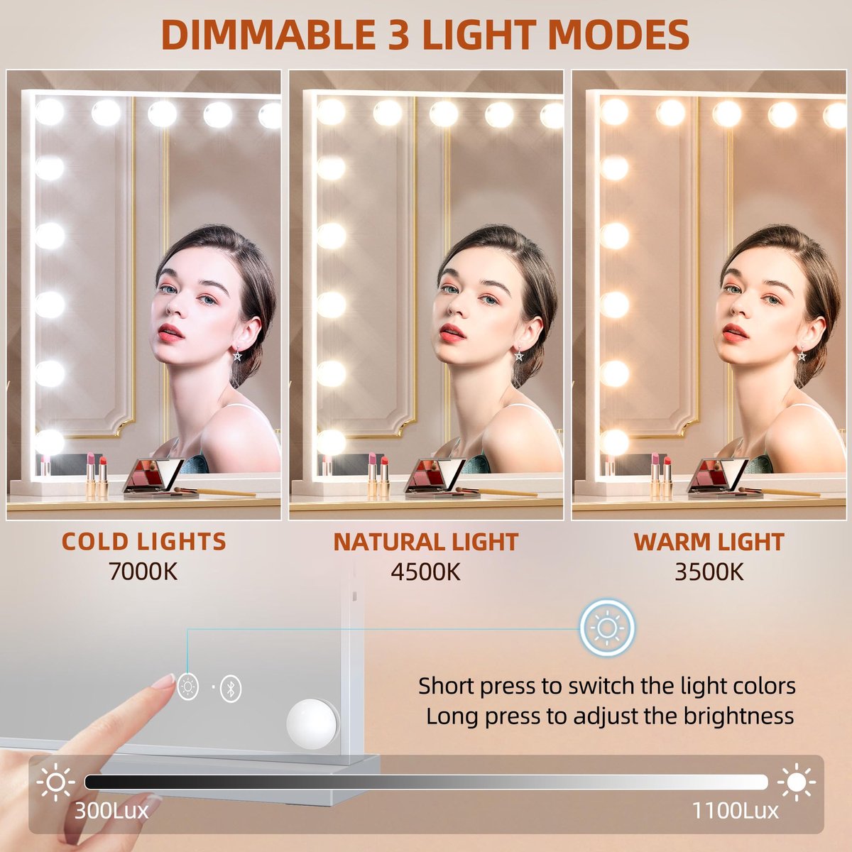 SnelShoppen - Bluetooth Hollywood Spiegel met Lichten 18 Dimbare LED Lampen en USB 80x58cm - Ideaal voor Make-up, Verlichting en Feestjes