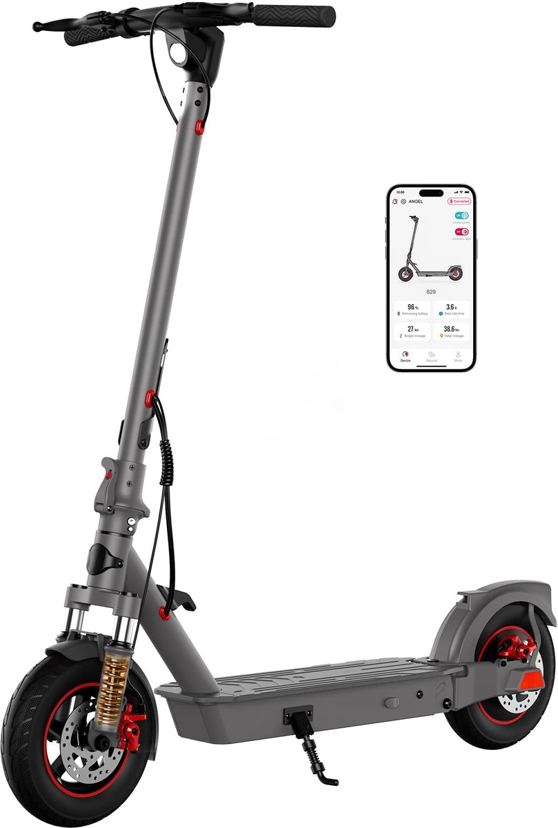 SnelShoppen - Elektrische Scooter 10 inch Volwassenen met Vering, 400W Motor, 36V 10.4AH Batterij, 25 km/h Snelheid, E Scooter met Dubbele Rem en Scho