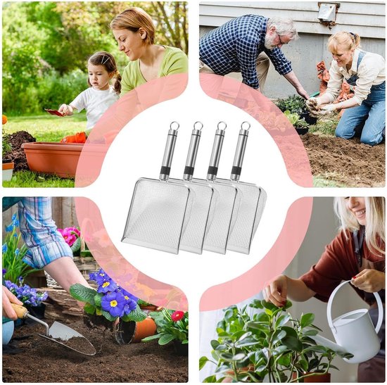 Grond Zeef - Schepzeef Compostzeef - Tuinwerk Compost Scheiden - Ergonomisch Roestvrij Staal - 29x14x10cm - Zilver van Merkloos	 — afbeelding 4