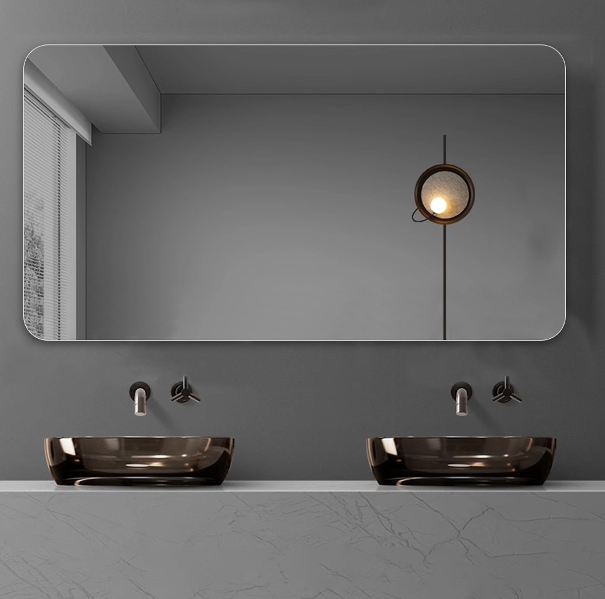 Badkamerspiegel Frameloos R50 Afgeronde Hoeken 70 X 90 Cm Glas Zilver Wandspiegel Met Veiligheidsfilm Voor Badkamer En Wastafel