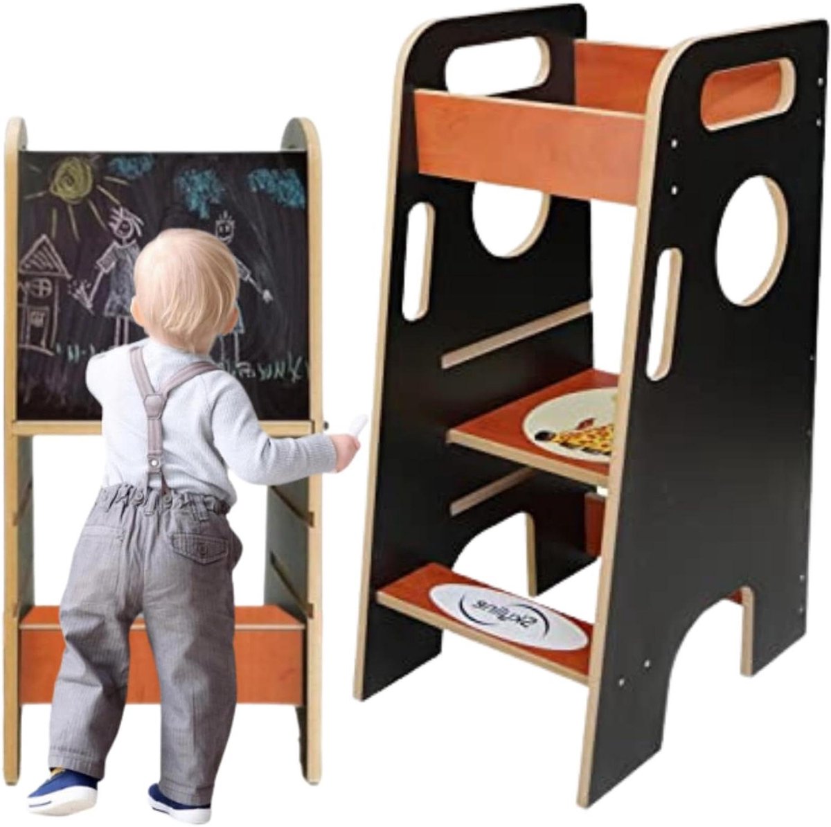 Leertoren Kinderen - Opstapje Keuken - Kinderen Helpen - In Hoogte Verstelbaar - 86 x 40 x 50 cm - Zwart
