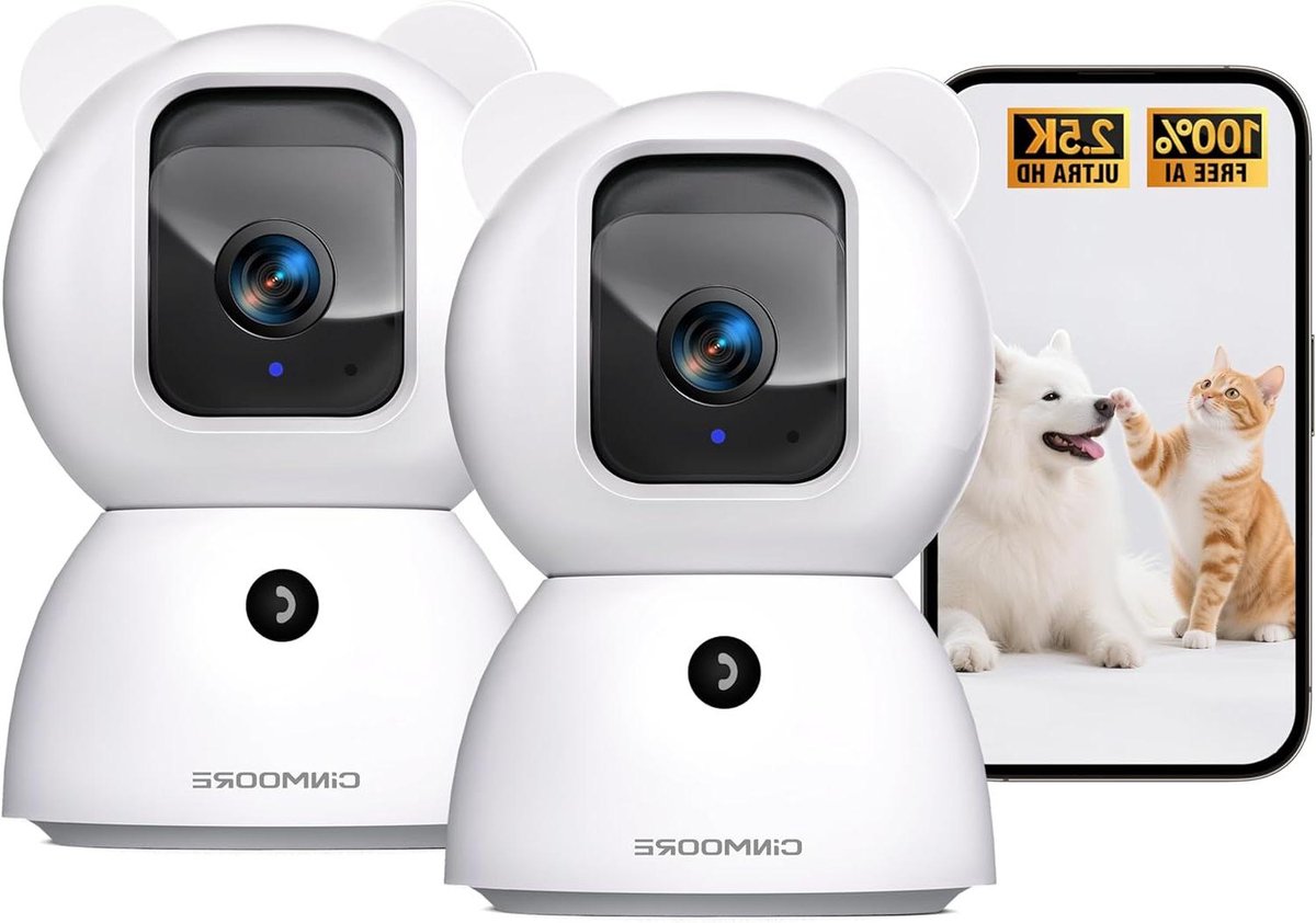 Binnencamera Set - Huisdiercamera Babyfoon - Huisbewaking Huisdieren - AI Detectie Zonder Abonnement - 2.5K UHD - Wit