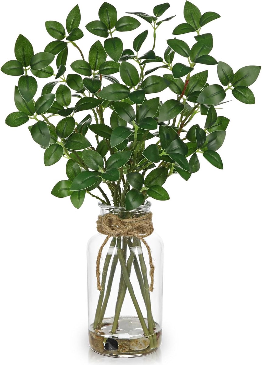 SnelShoppen - Kunstficus 38 cm in Glazen Vaas - Decoratieve Plastic Planten voor Tafel, Rek, Vensterbank - Modern en Landhuis Stijl voor Woonkamer, Sl