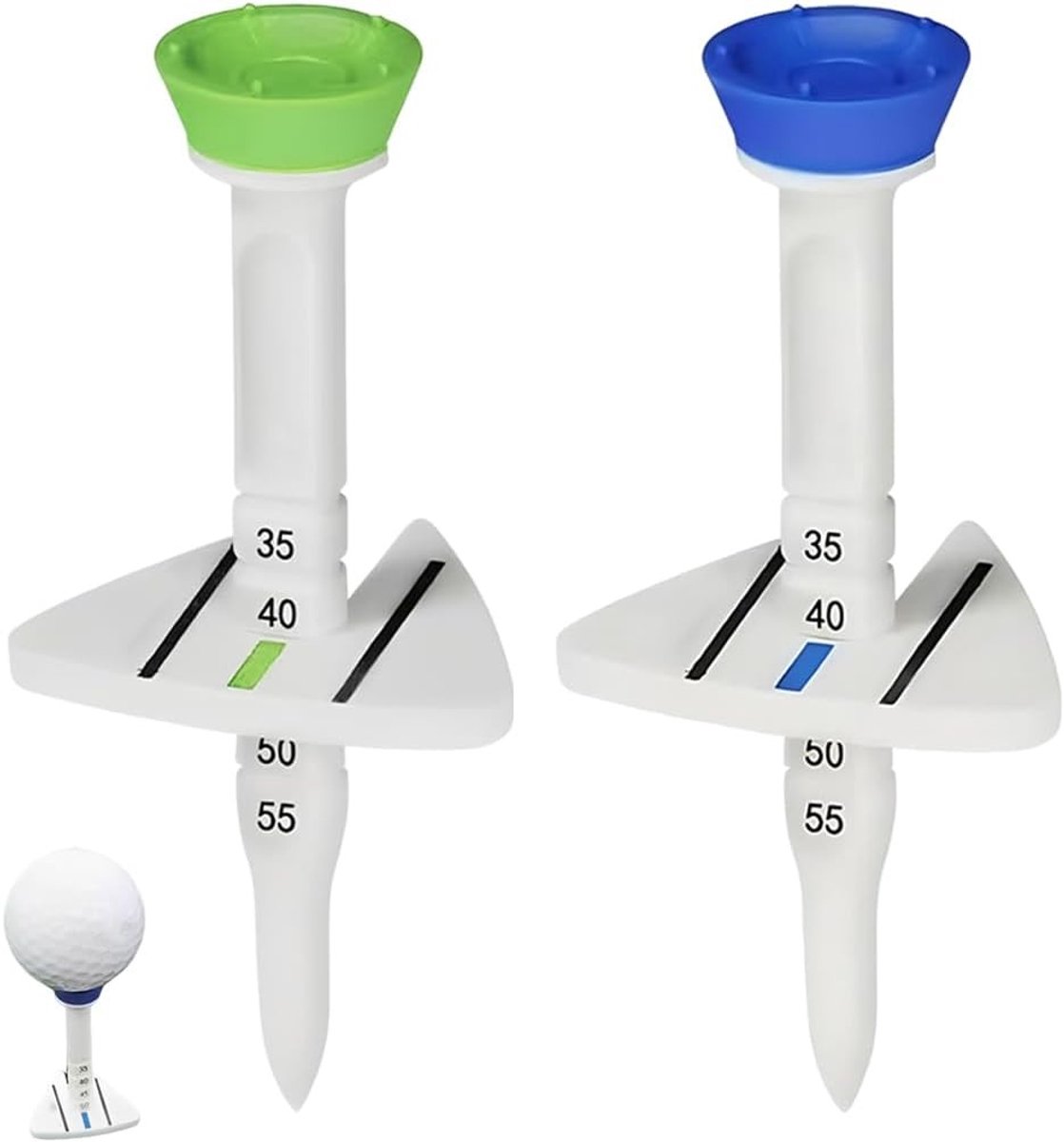 Verstelbare onbreekbare golftees van kunststof, 2 stuks met nauwkeurige zichtlijn voor optimale swing en minder wrijving