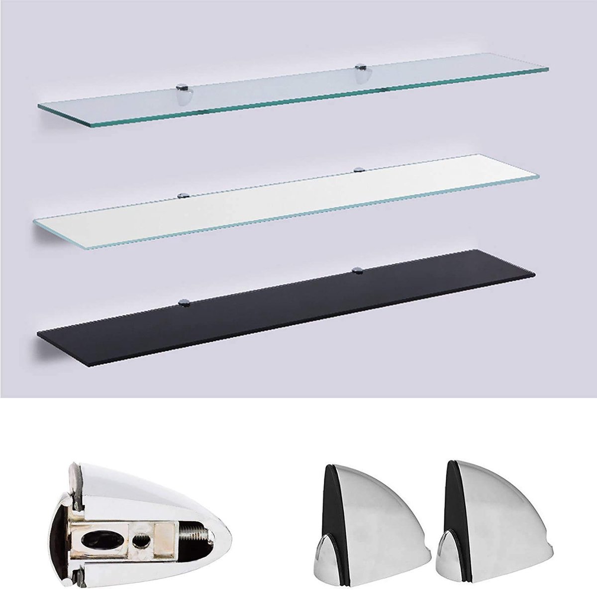 SnelShoppen - Euro Tische Glazen wandplank 80x17,8 cm - Badkamerrek, Doucheplank van 6 mm ESG-veiligheidsglas met Metalen houders - Wit, Perfect voor