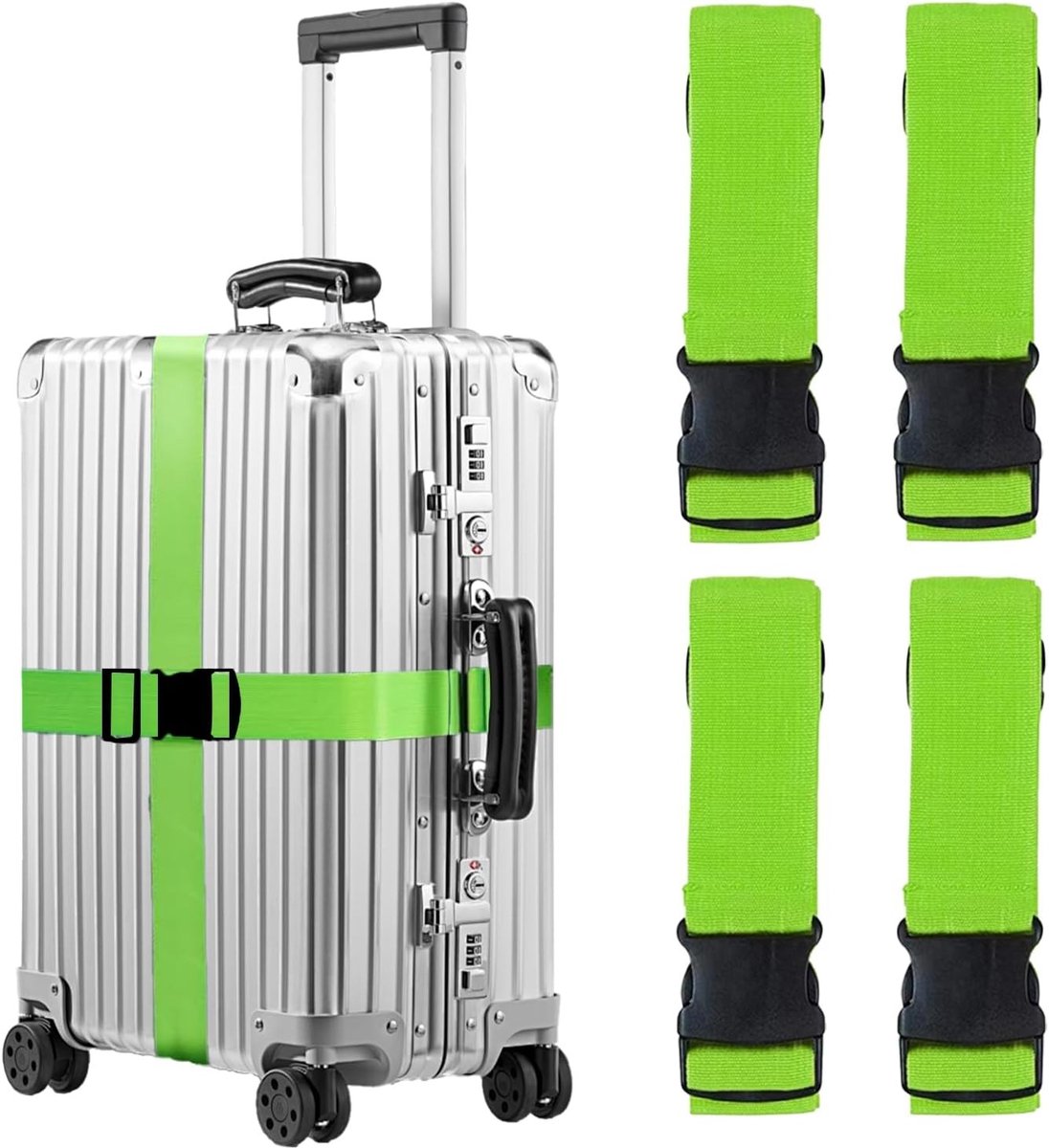 Dikke Versterkte Bagagestraps Set van 4, Verstelbare Reisriemen voor Koffers, Ideaal voor Veiligheid en Organisatie tijdens Reizen