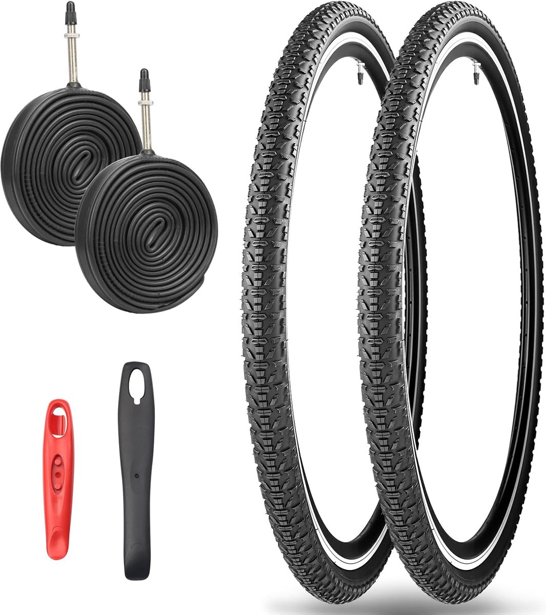 SnelShoppen - 1/2 Piece Set 700 x 40c Fietsbanden 28 x 1.60 Inch 42-622 Racefietsbanden met FV 48mm Slangen & Bandheffers voor Gravel en Technisch Ter