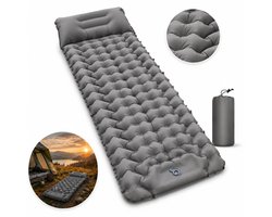 Zelfopblaasbare Campingmat - Slaapmat, Luchtbed en Kampeermat met Kussen, Waterbestendig en Ademend, 193x68x8 cm voor Tent Reizen Outdoor - Grijs - Lemonmax