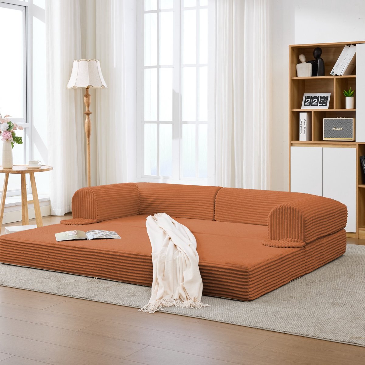 OKWISH Slaapbank 190 Cm - 2-Zits Sofa Bed Met Omklapfunctie - Ruimtebesparend Voor Woonkamer Of Logeerkamer - Cordstof - Oranje