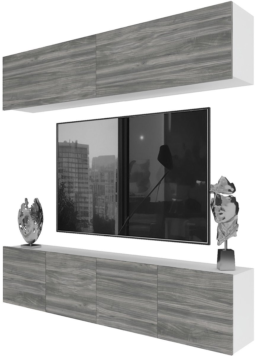 BELINI Wandmeubel Milano 6 200 cm Grijs Mat - TV-Wand Greeploos - Moderne Woonwand met Gasliftsysteem - Modulair TV-Meubel