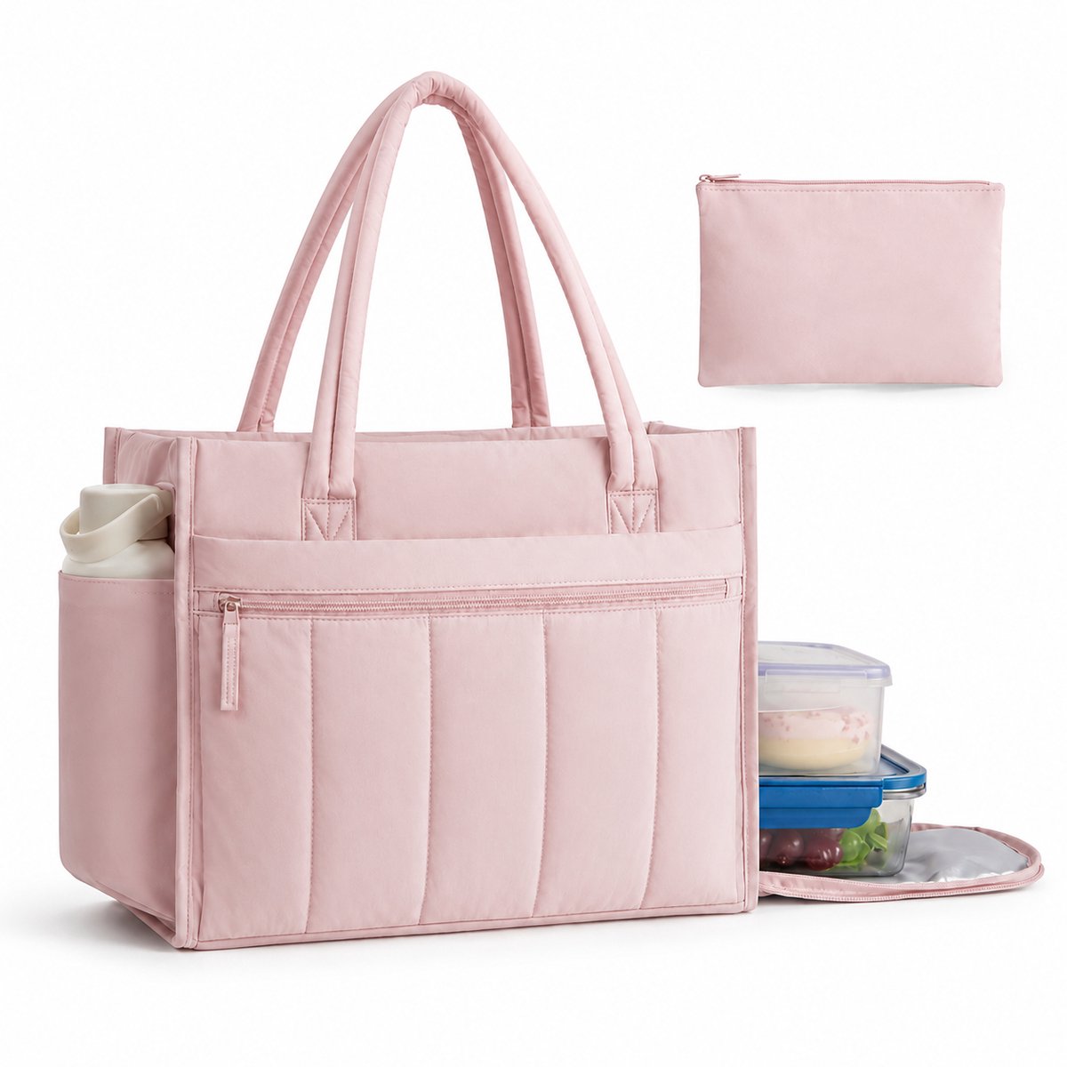 VHV - Laptoptas Dames 15,6 Inch - Shopper met Geïsoleerd Lunchvak, 21 L en 10 Vakken - Waterafstotend voor Werk, Studie en Reizen - Roze