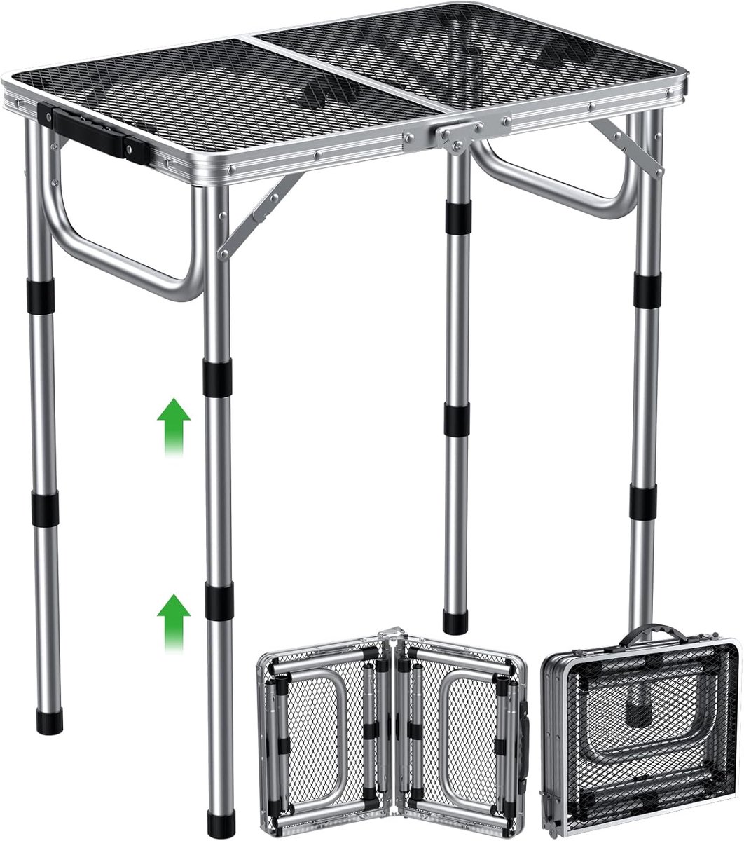 SnelShoppen - Inklapbare Grilltafel 58x40 cm - Hoogteverstelbaar 26/48/70 cm - Licht en Draagbaar - Campingtafel, Bijzettafel, Tuintafel, Picknicktafe