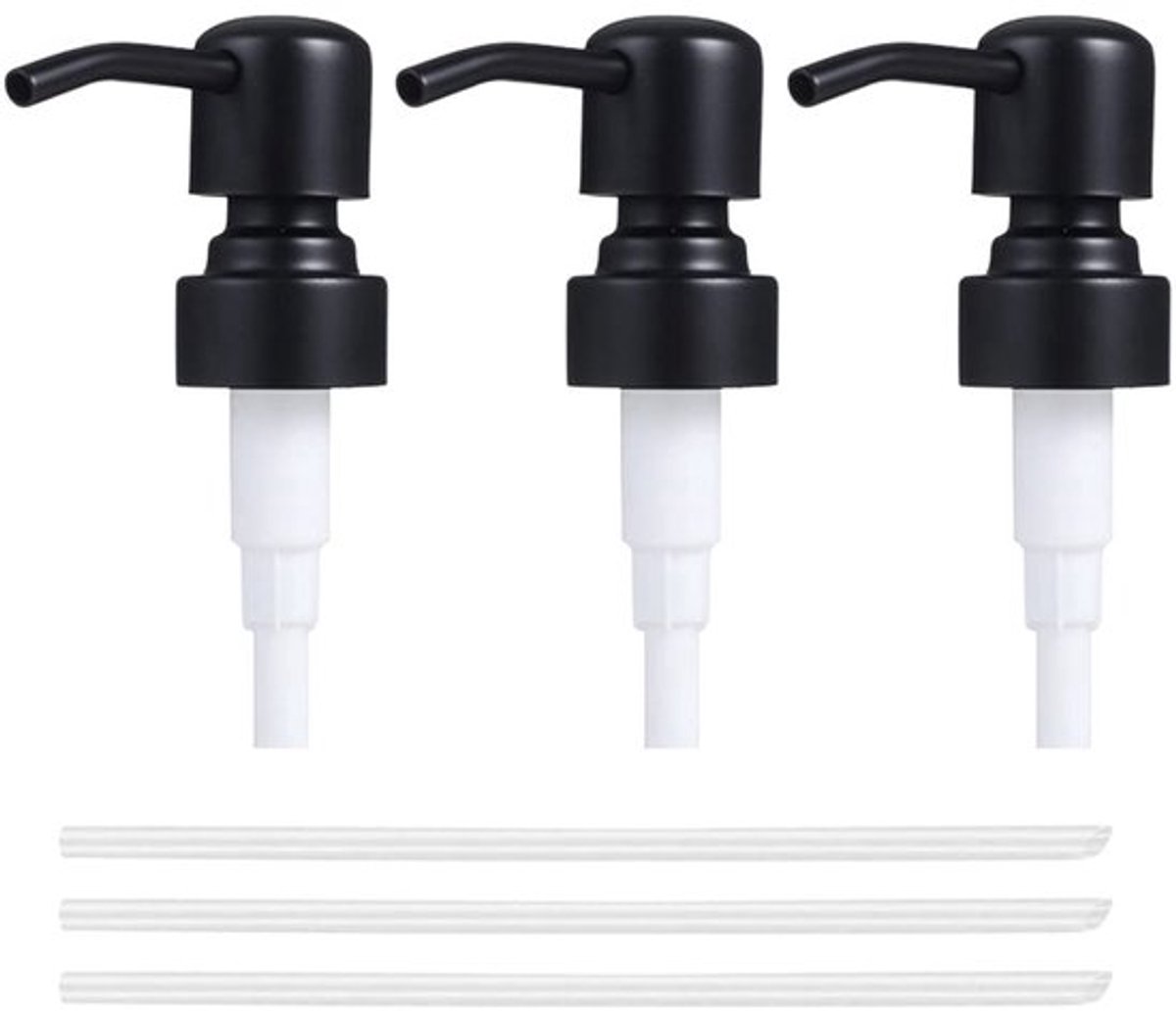 Zeepdispenser - Roestvrij staal - 3 stuks - Universele vervangende fleskop - Voor kantoor of thuis - Pompkop - Rond