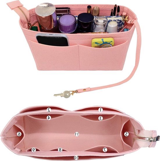 Handtas Organizer - Tas Indeler - Spullen Opbergen - Veel Vakken - XL 37cm - Roze — afbeelding 2