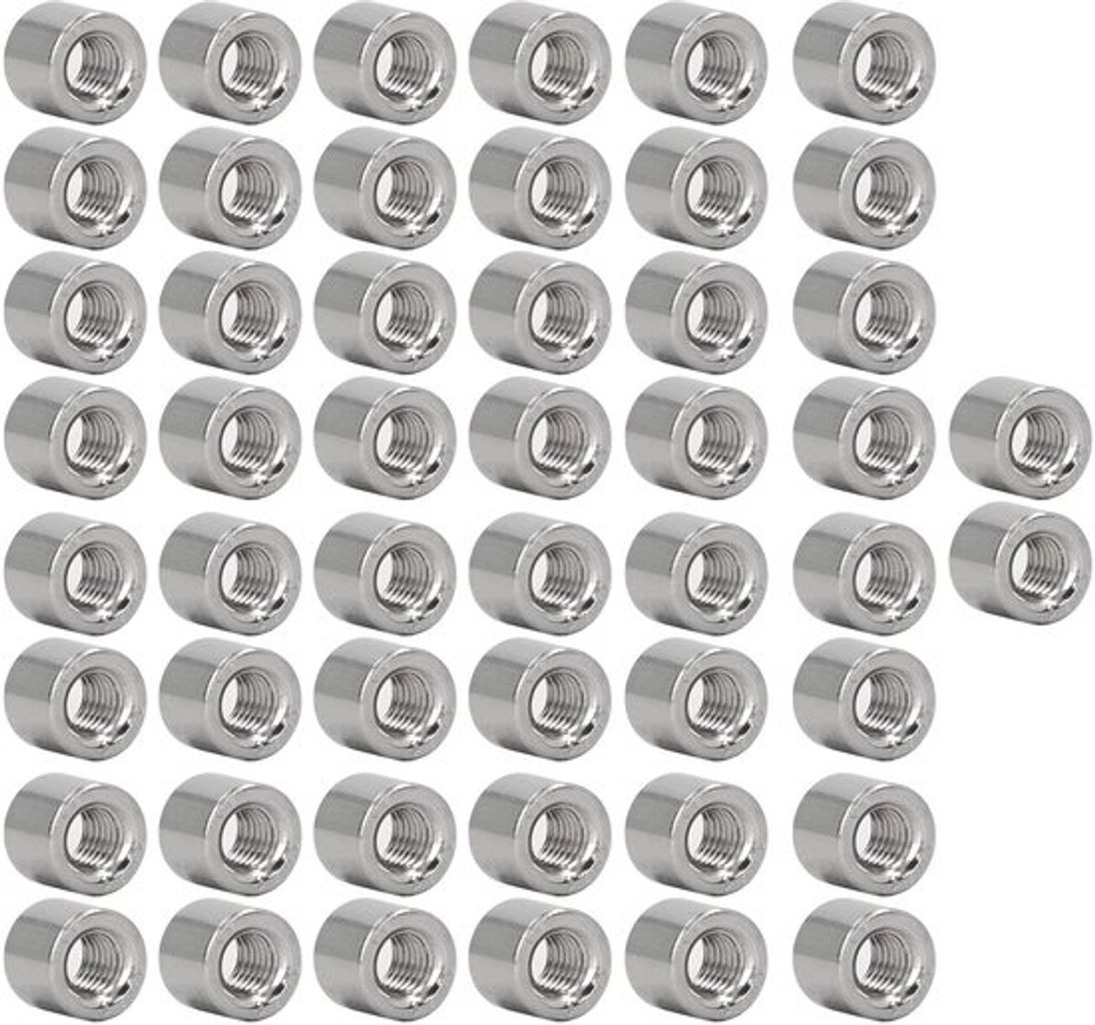 Koppelmoer Ronde - 50 Stuks - M6 x 1.0 mm - 9 mm Lengte - Roestvrij Staal - Volledig Schroefdraad - Stevig en Duurzaam - Moer