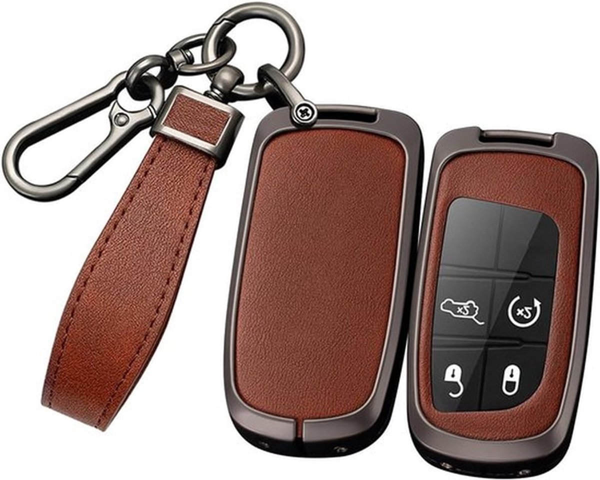 Leren Autosleutelhoes voor Jeep Grand Cherokee, Renegade, FIAT Freemont en Dodge - Bescherming, Sleutelaccessoires, Stijlvolle Sleutelbox in Zwart en Bruin