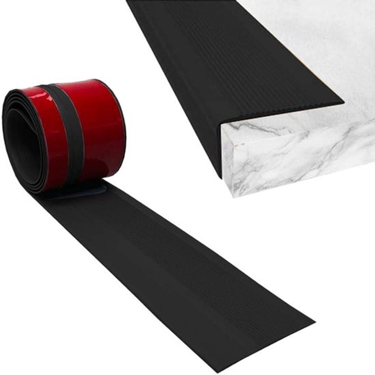 Bullnose trap 2 meter | Antislip neuzen | Vinyl randstrip | Antislip stapbekleding | PVC-rubber hoektraprand | Zwart | 75 x 35 mm