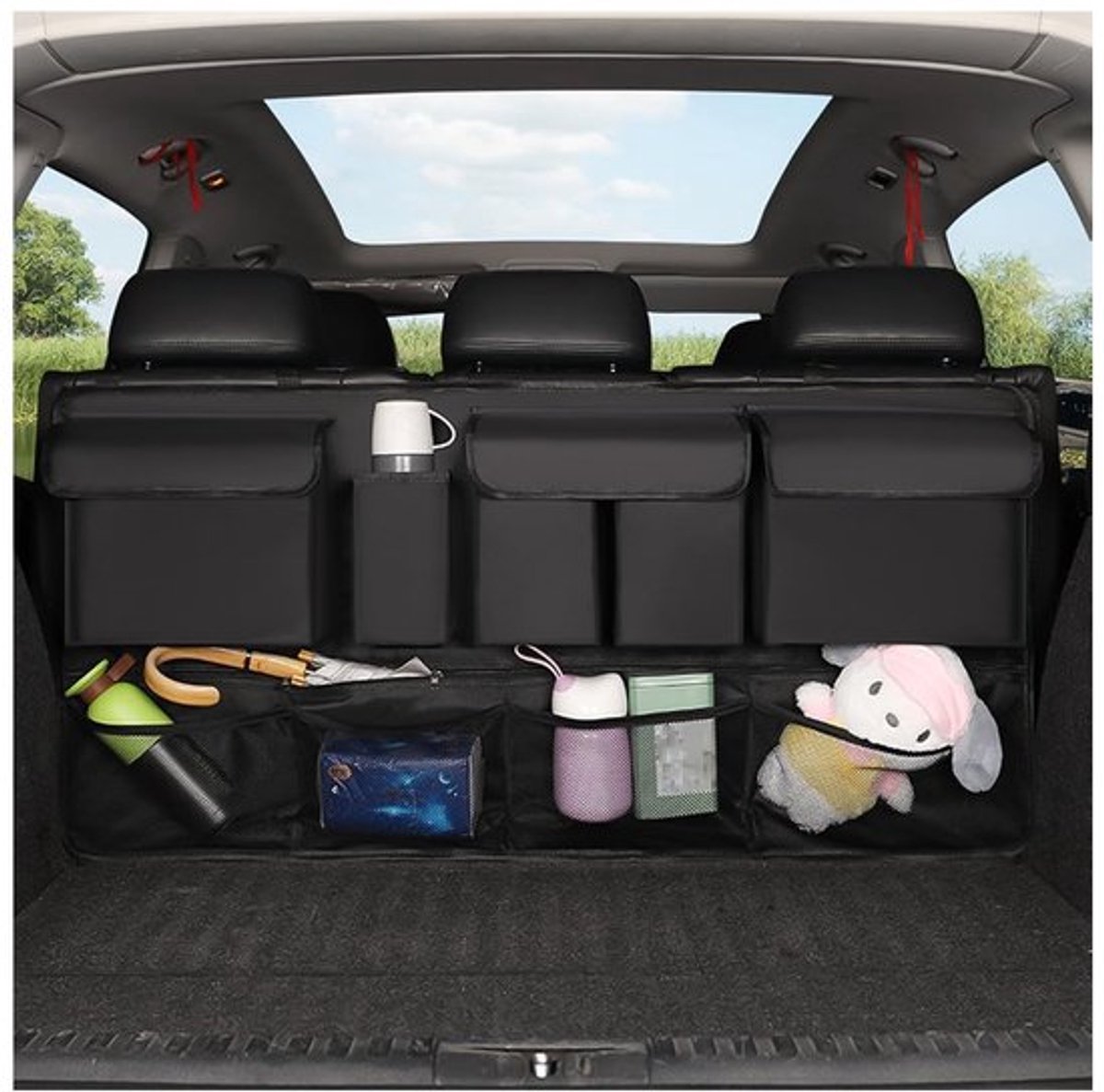 Auto-organizer - Multifunctionele opbergtas - Achterbank-organizer - Kofferbak-organizer - Oxford-stof - 107,1 x 52,1 cm - Zwart